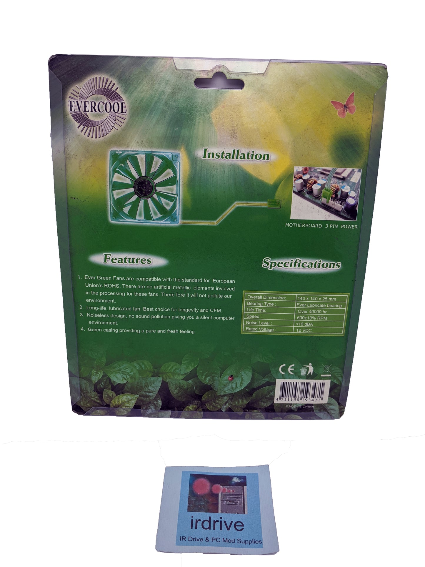 NEW Evercool Ever Green Quiet 16dBA Ever Green 140mm x 25mm 3pin PC Case Cooling Fan EGF-14