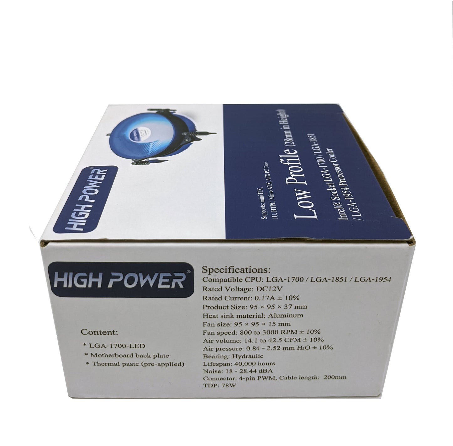 HIGH POWER® Low Profile Blue LED Intel Socket LGA1700 for i7/i5/i3/i9 Active CPU Cooler