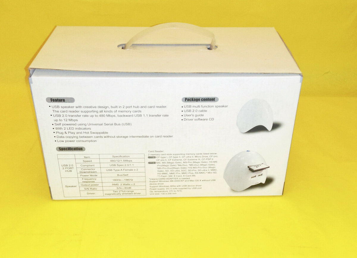 NEW Anyware FHB05 USB 2.0 Powered Speaker with 2-Port Hub & Multi-Card Reader – Plug & Play