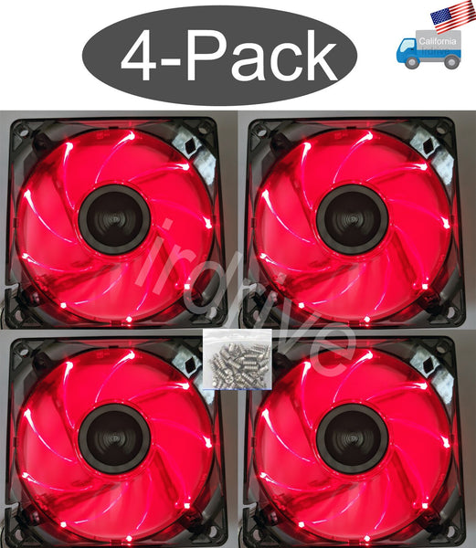 4-pack: NEW Enermax Twister 80mm x 25mm RED LED 3-pin 12V Case Cooling Fan
