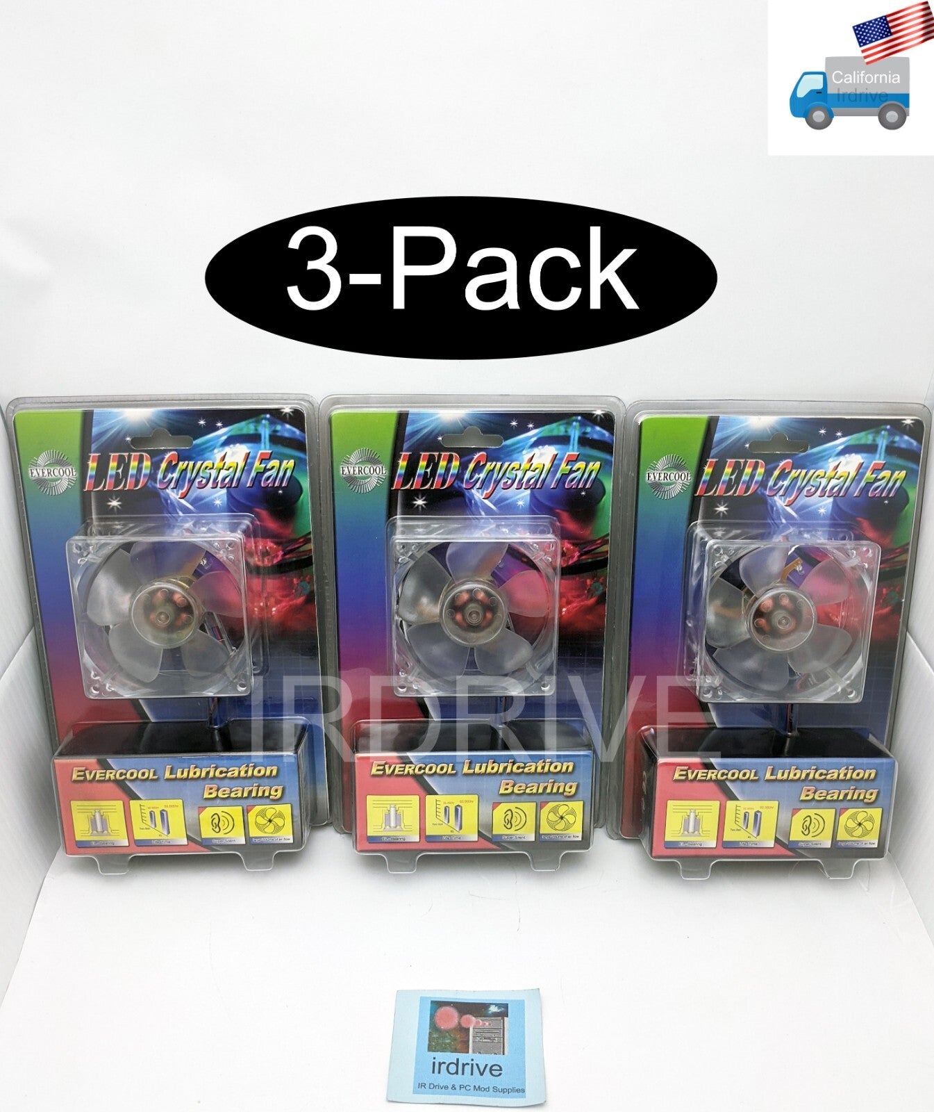 3-Pack: NEW Evercool Crystal 80mm x 35mm Multi-Color LED PC Case Cooling Fan Lot