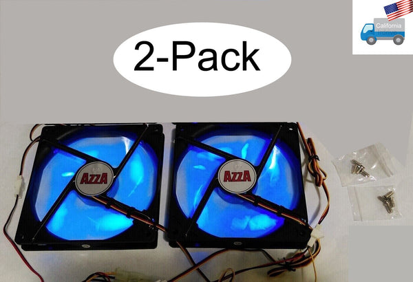 2-pack: NEW Azza 140mm x 25mm Blue LED 3-pin Gaming PC Case Cooling Fan 14cm