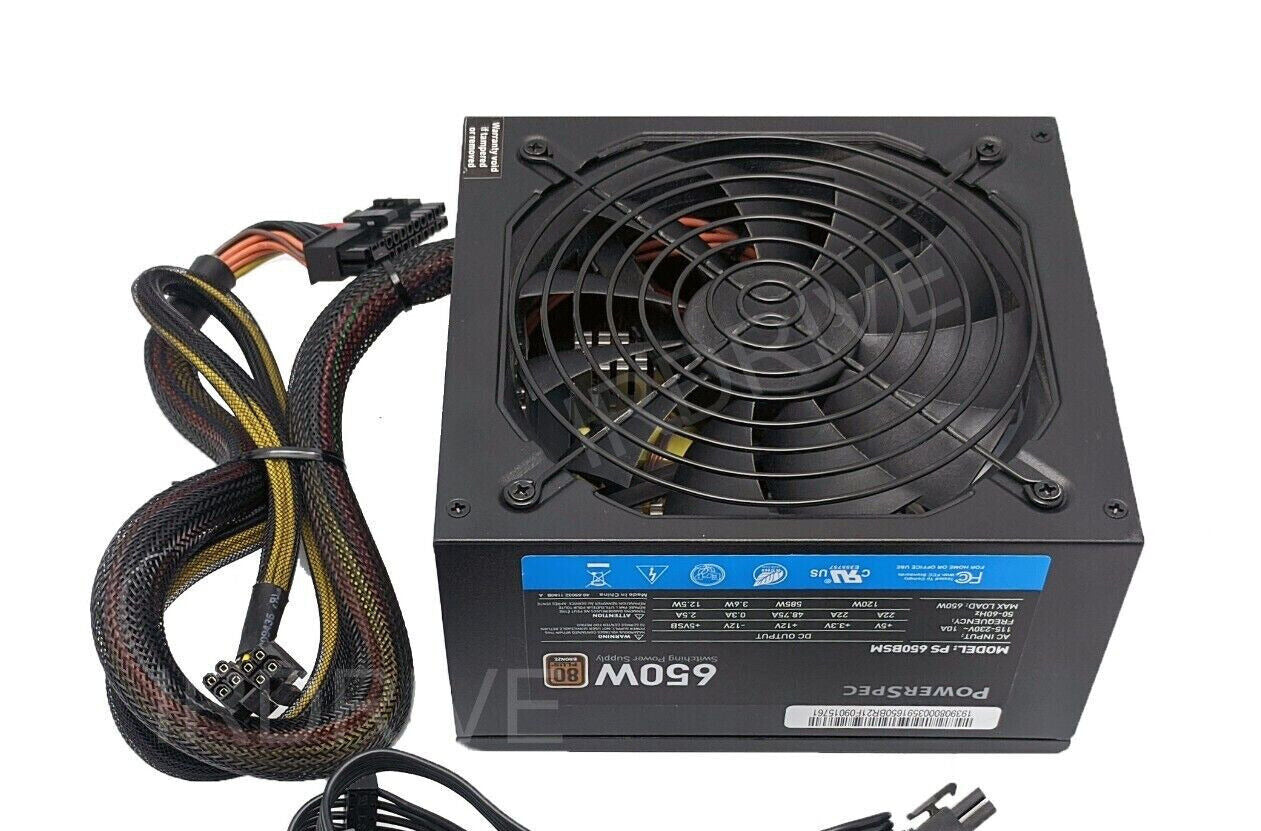 Lot 4pcs: PowerSpec 650W 80plus Bronze 2x PCIE Modular Cable ATX PC Power Supply