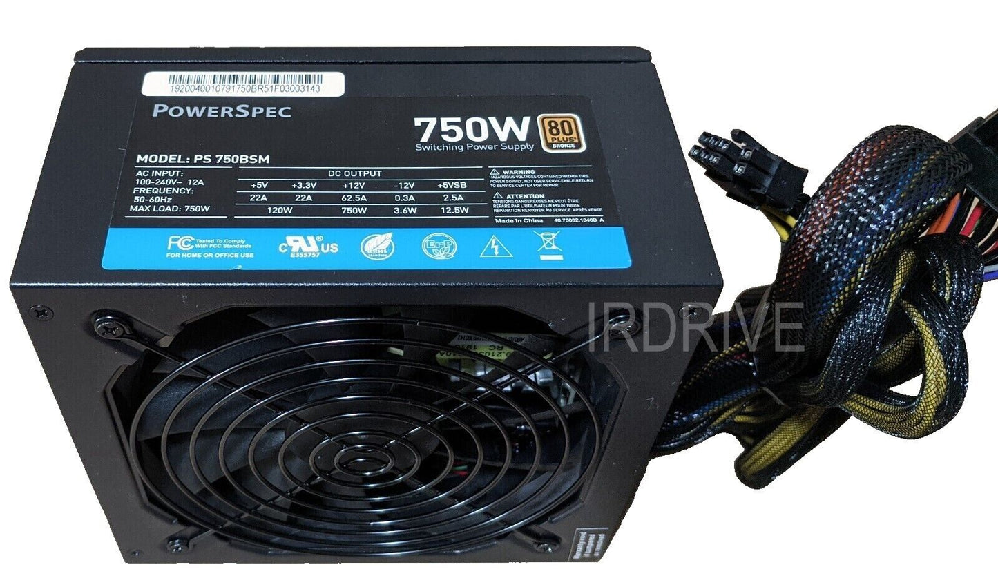 Lot 8pcs: PowerSpec 750W 80plus Bronze 2x PCIE Modular Cable ATX PC Power Supply