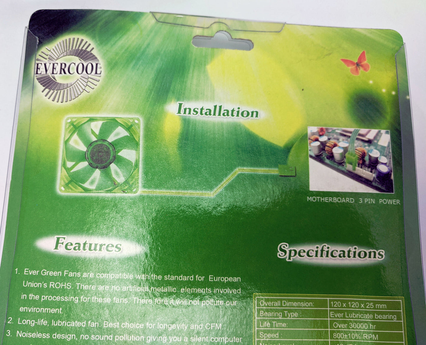NEW Evercool Ever Green Quiet 16dBA Ever Green 120mm x 25mm 3pin PC Case Cooling Fan EGF-12