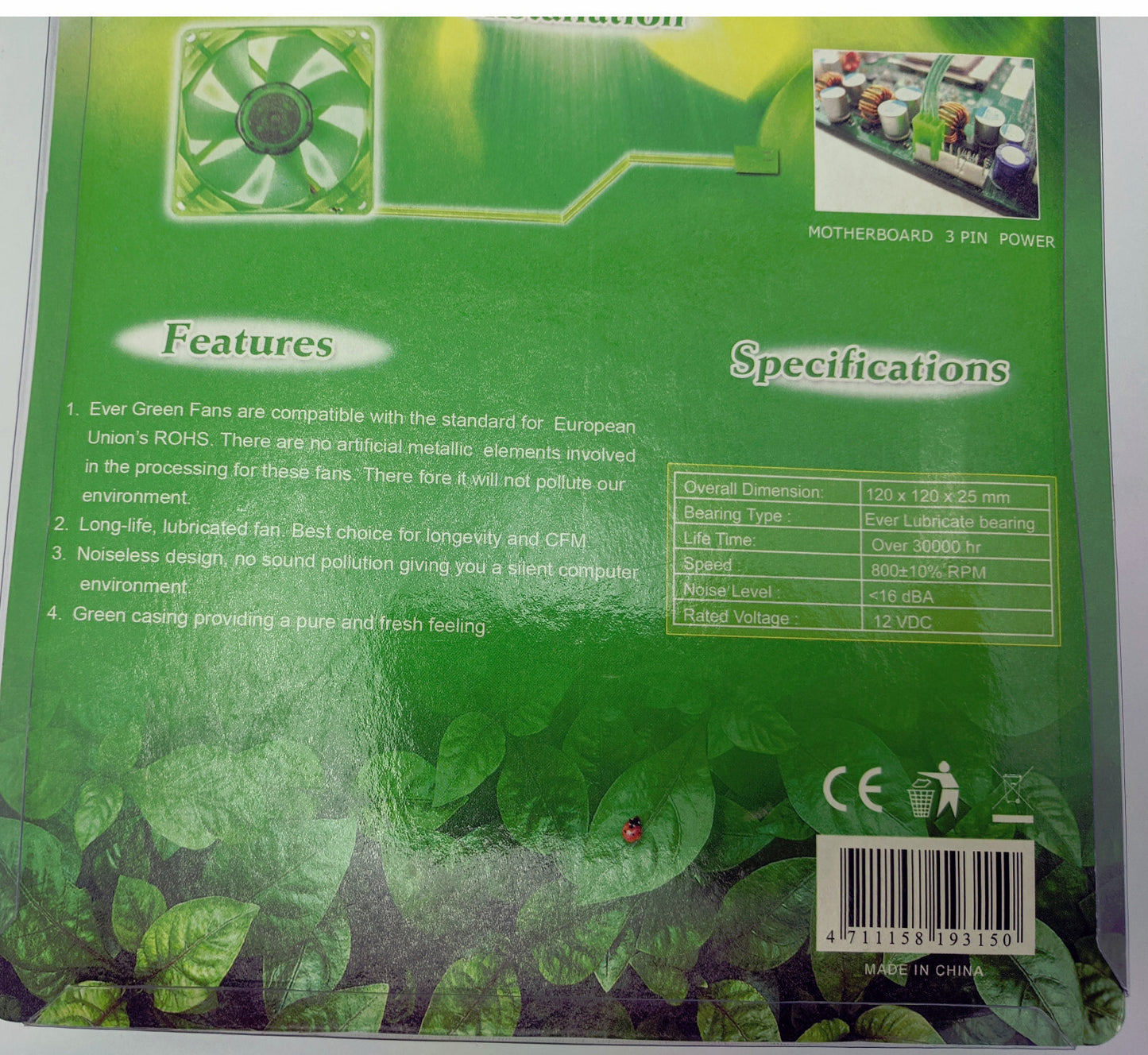 NEW Evercool Ever Green Quiet 16dBA Ever Green 120mm x 25mm 3pin PC Case Cooling Fan EGF-12