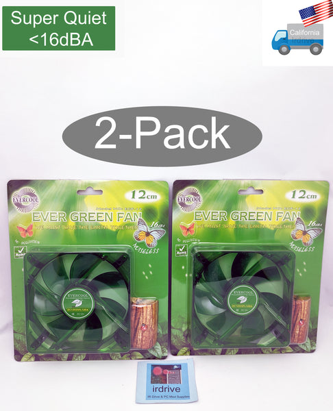 2-Pack: NEW Evercool Ever Green Quiet 16dBA Ever Green 120mm x 25mm 3pin PC Case Cooling Fan EGF-12