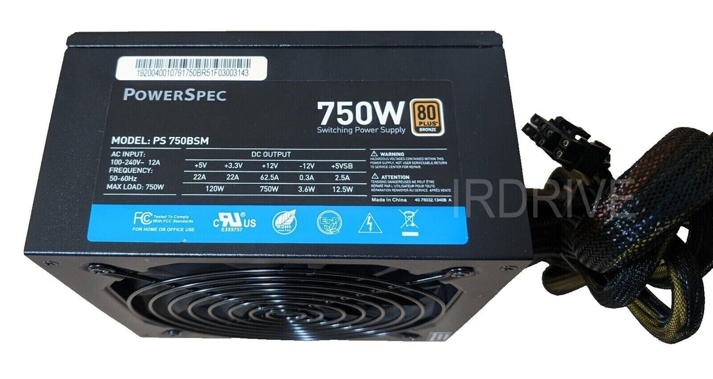 Lot 8pcs: PowerSpec 750W 80plus Bronze 2x PCIE Modular Cable ATX PC Power Supply