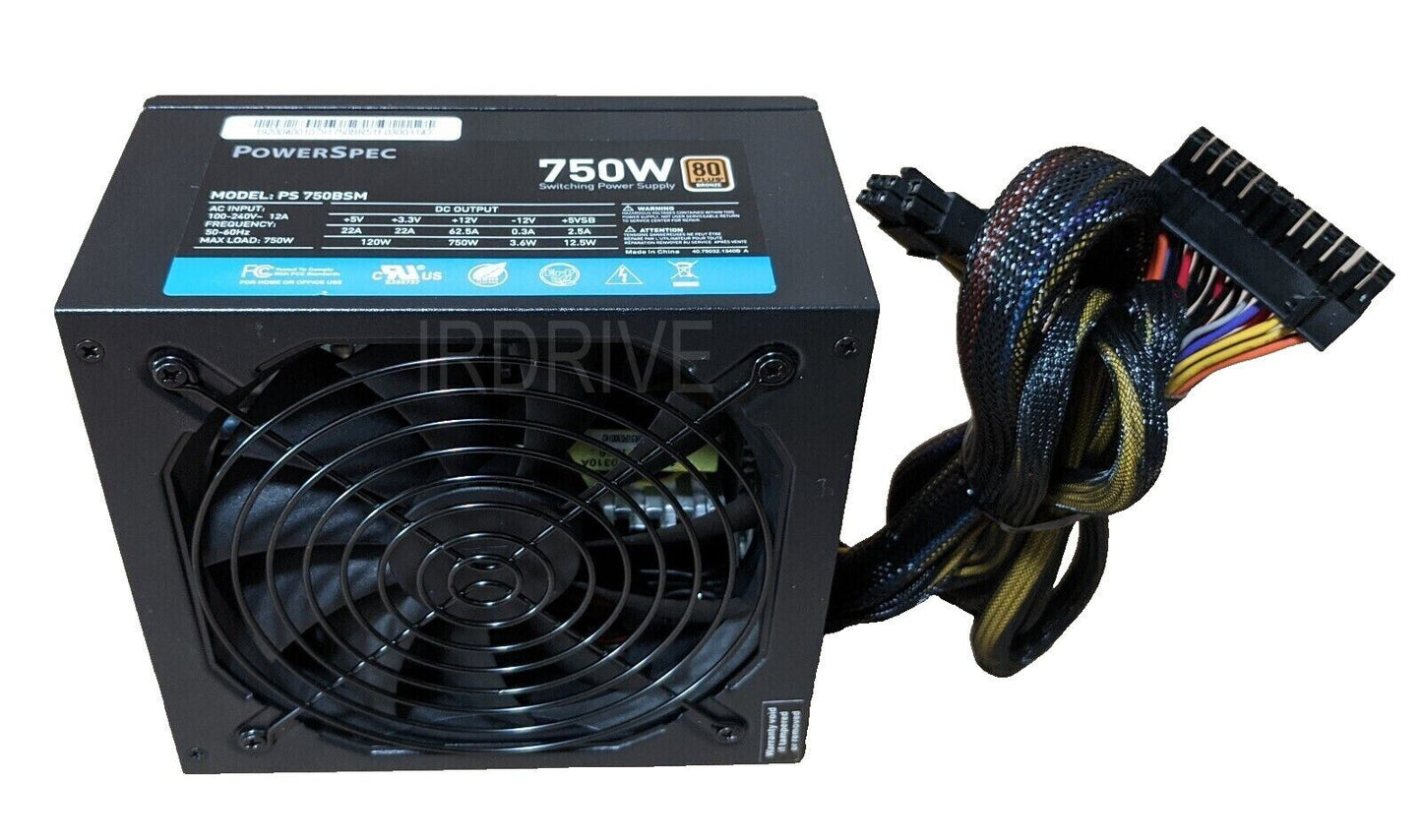 Lot 8pcs: PowerSpec 750W 80plus Bronze 2x PCIE Modular Cable ATX PC Power Supply