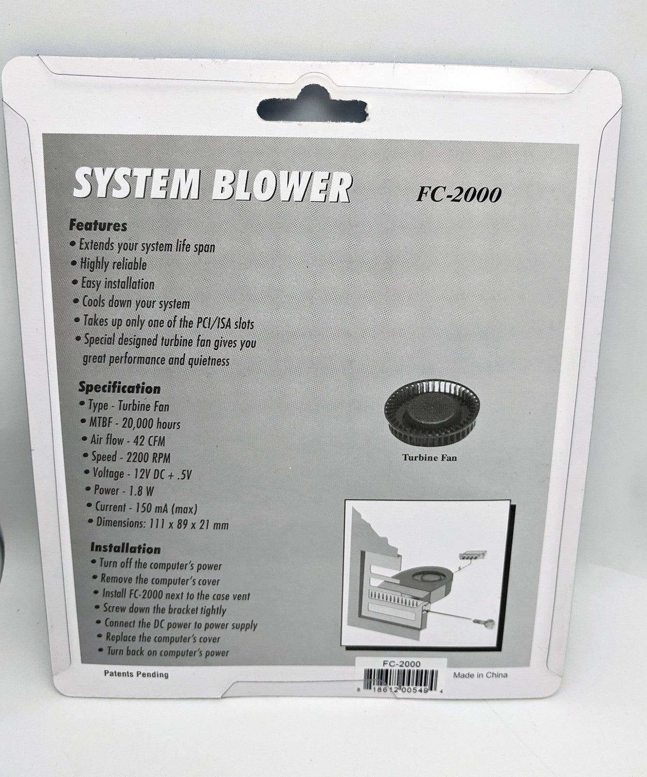 NEW AOC FC-2000 PC System Blower PCI/ISA Slot Fan/VGA Graphic Cooler