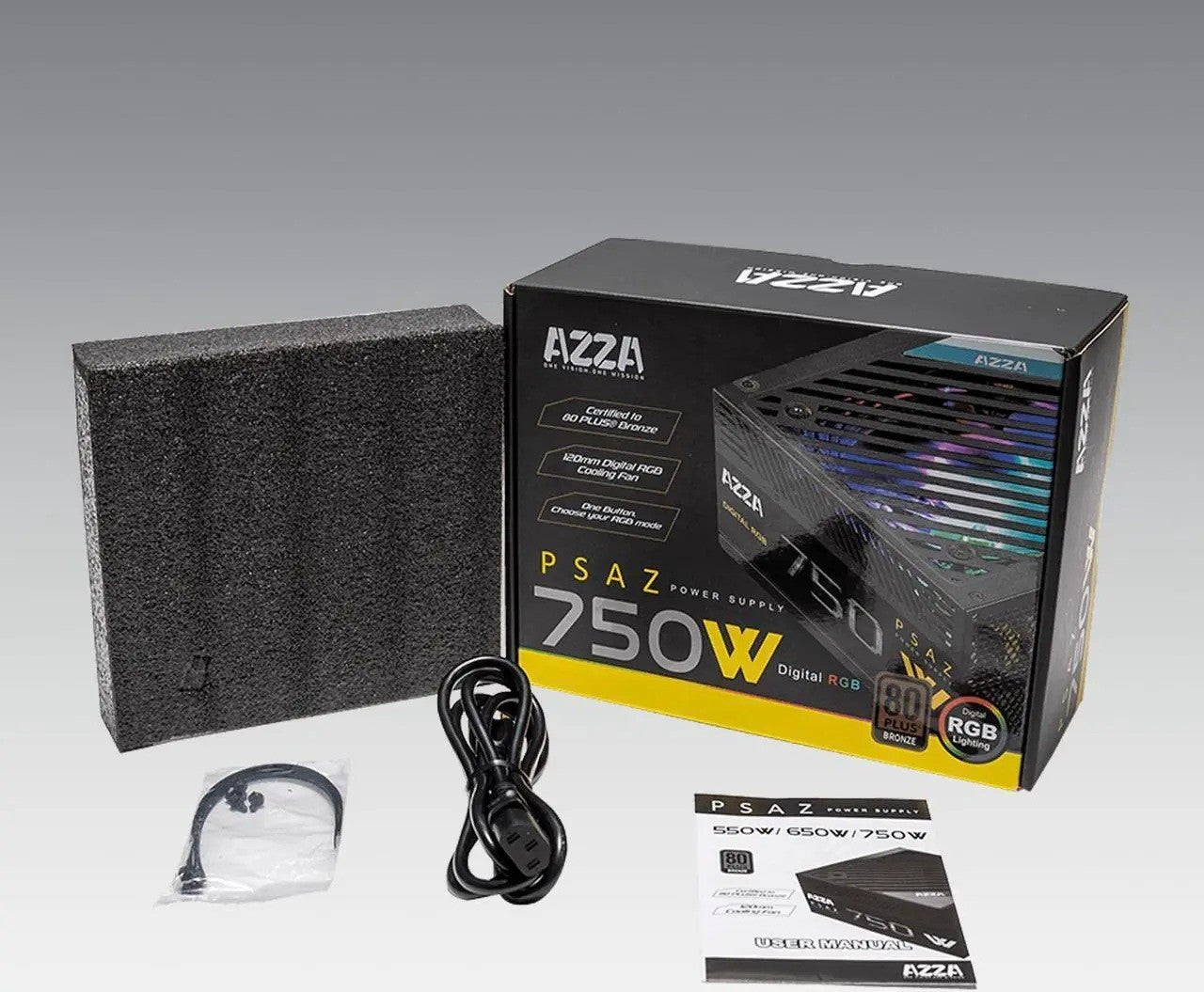 NEW AZZA Digital RGB LED Fan 750W 80+ ATX/EPS Gaming PC Power Supply PSAZ-750W