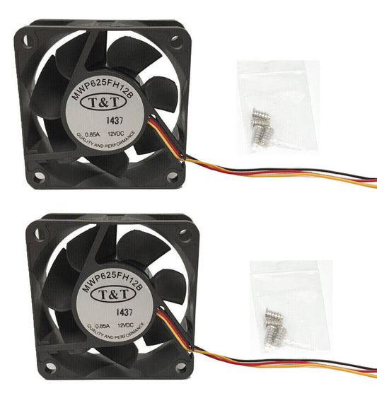 2-Pack: T&T MWP625FH12B 60mm 7000 RPM Dual Ball Bearing DC 12V Server Cooling Case Fan