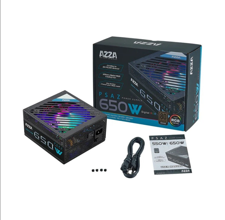 NEW AZZA 650W 80plus Bronze 120mm Digital RGB Fan PC Power Supply  PSAZ-650W (ARGB)