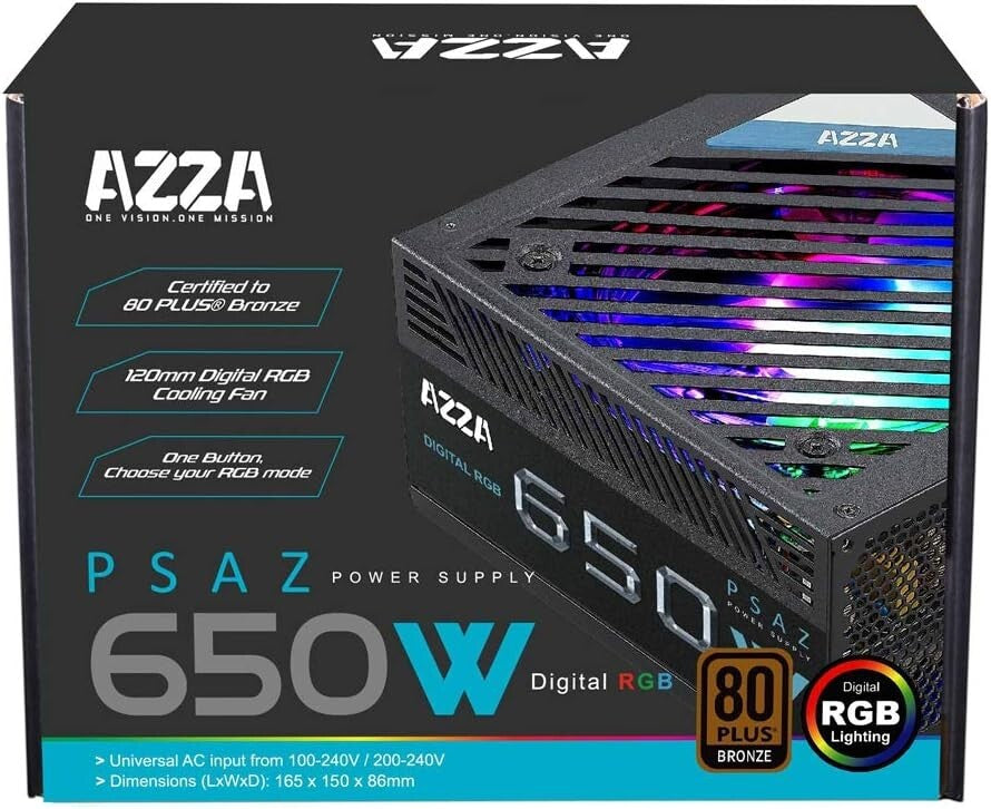 NEW AZZA 650W 80plus Bronze 120mm Digital RGB Fan PC Power Supply  PSAZ-650W (ARGB)