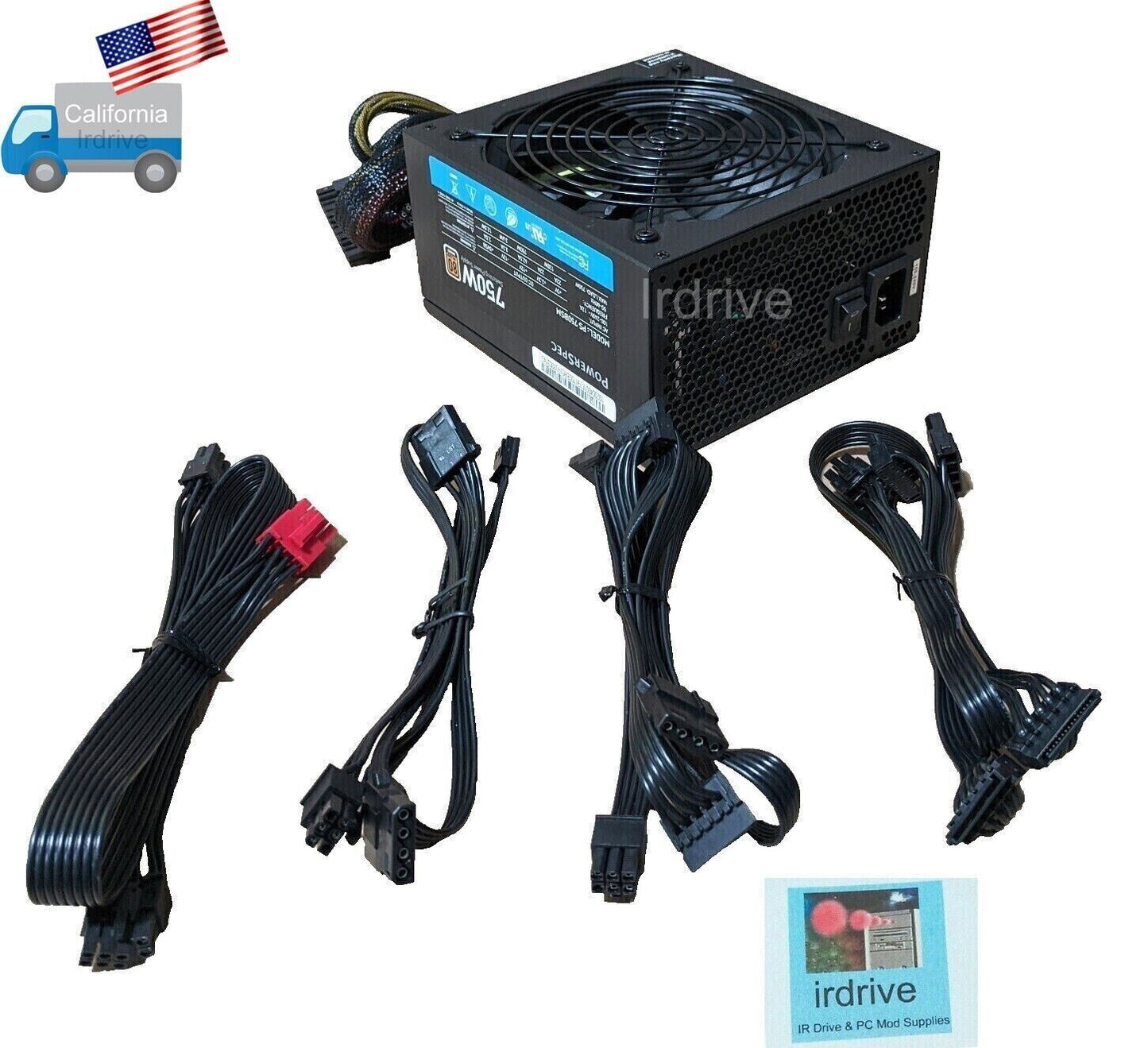 Lot 8pcs: PowerSpec 750W 80plus Bronze 2x PCIE Modular Cable ATX PC Power Supply