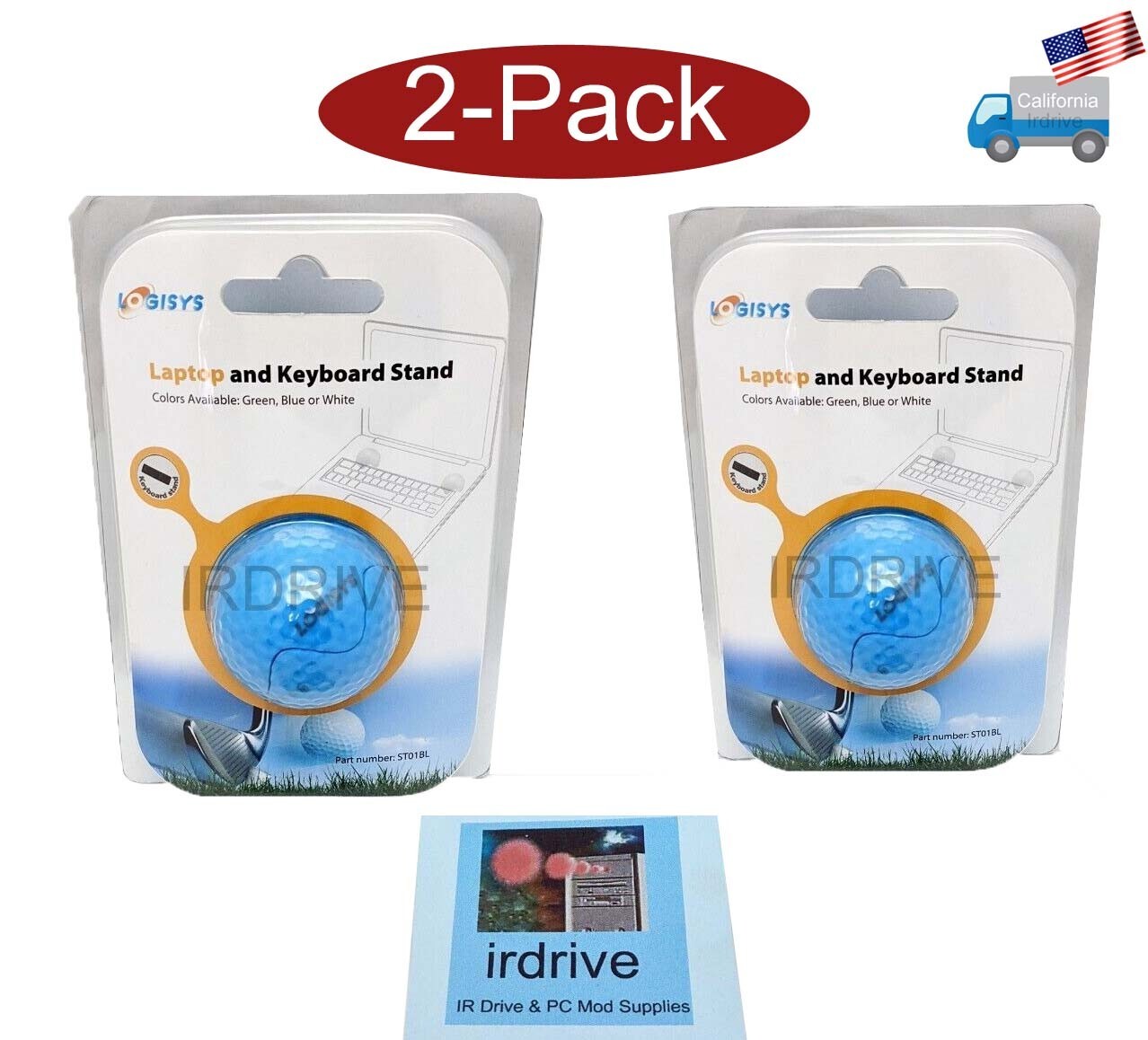 2-Pack: NEW Logisys Blue Golf Ball Anti-Slip Notebook, PC Keyboard, Cell Phone Tilt Stand ST01BL