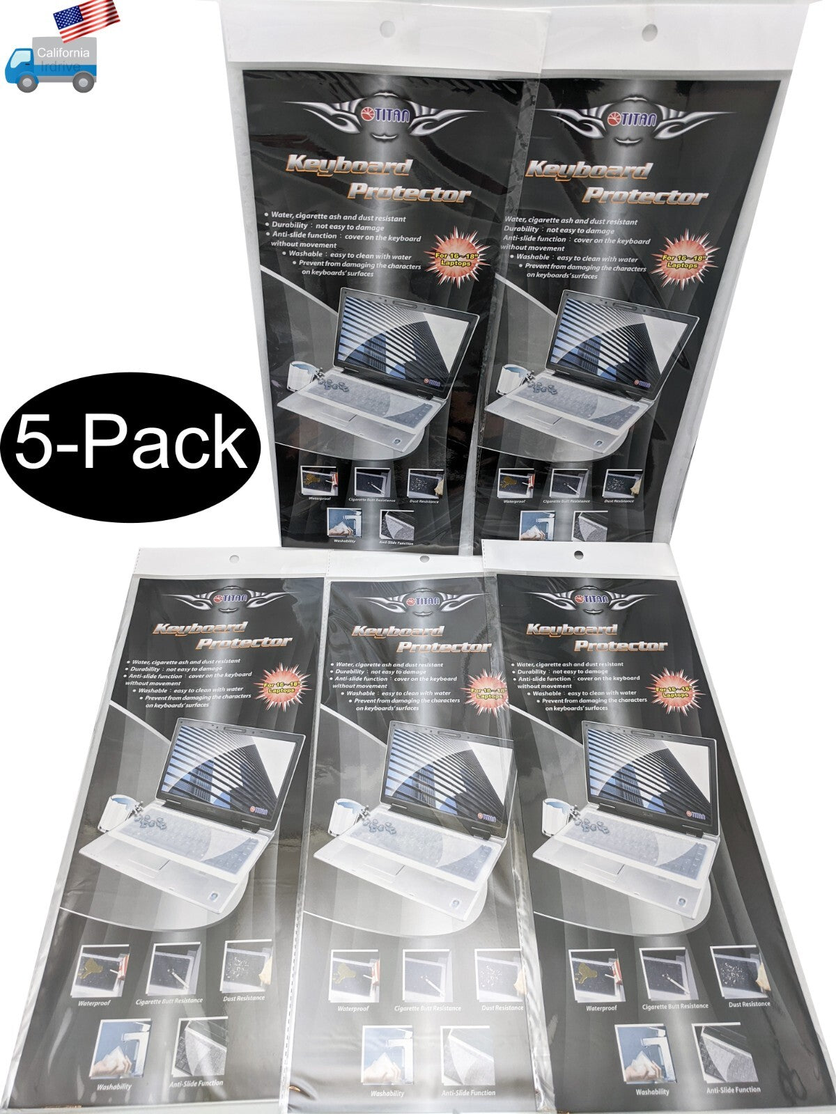 5-pack: NEW Titan TTN-ST01 Sleek Keyboard Protector Cover Pad for 16" to 18" Notebook/Laptop Computer PC