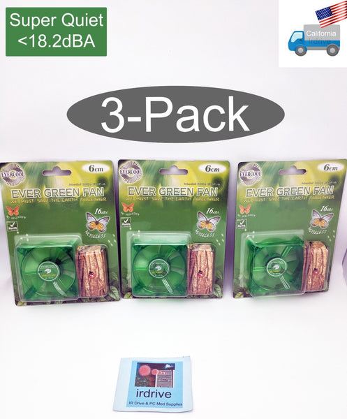 NEW 3-pack Evercool EverGreen Quiet 18.2dBA 60mm x 15mm 3pin PC Case Cooler Fan EGF-6