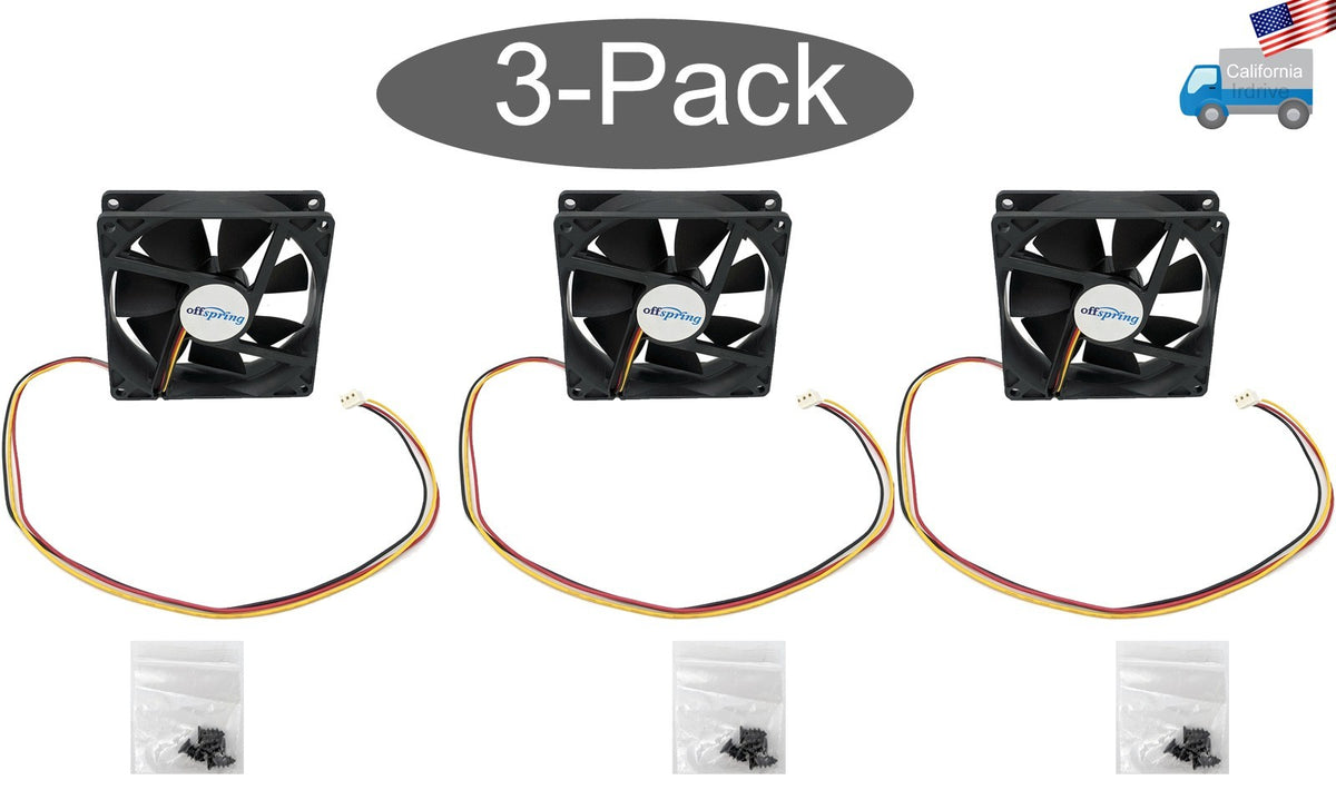 3-Pack: Offspring 90mm x 25mm Ball Bearing 3pin 12V DC 0.15A PC Case Cooling Fan