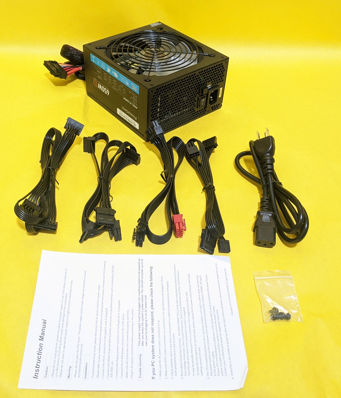 Lot 4pcs: PowerSpec 650W RGB LED Fan 80+ Bronze 2x PCIE SemiModular Power Supply