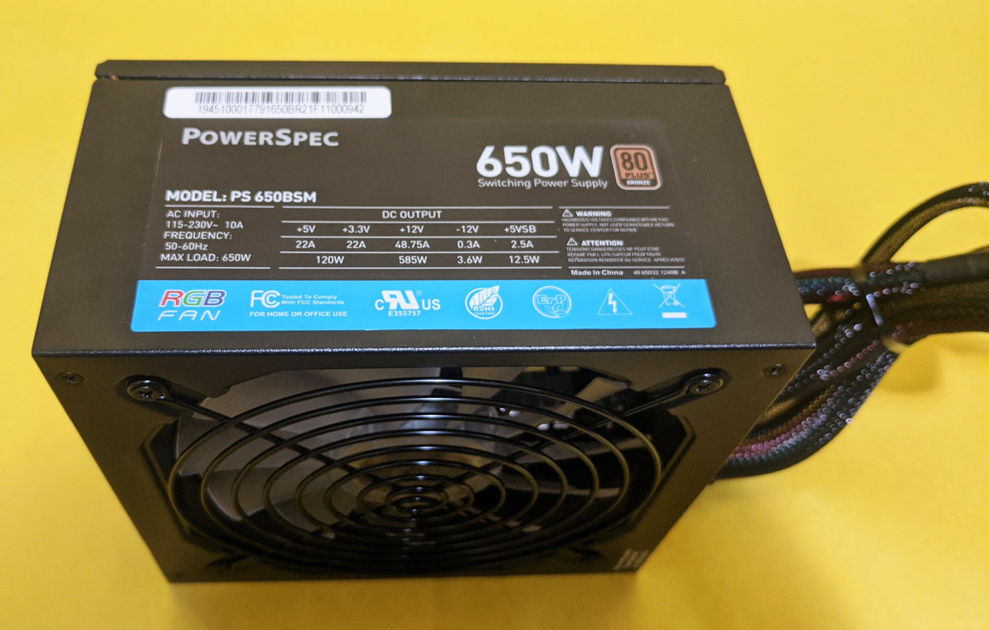Lot 4pcs: PowerSpec 650W RGB LED Fan 80+ Bronze 2x PCIE SemiModular Power Supply