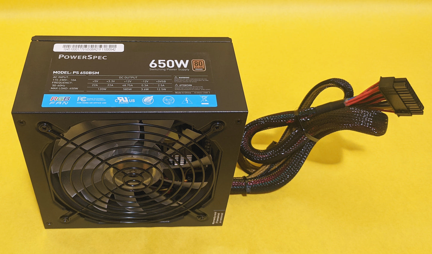 Lot 4pcs: PowerSpec 650W RGB LED Fan 80+ Bronze 2x PCIE SemiModular Power Supply