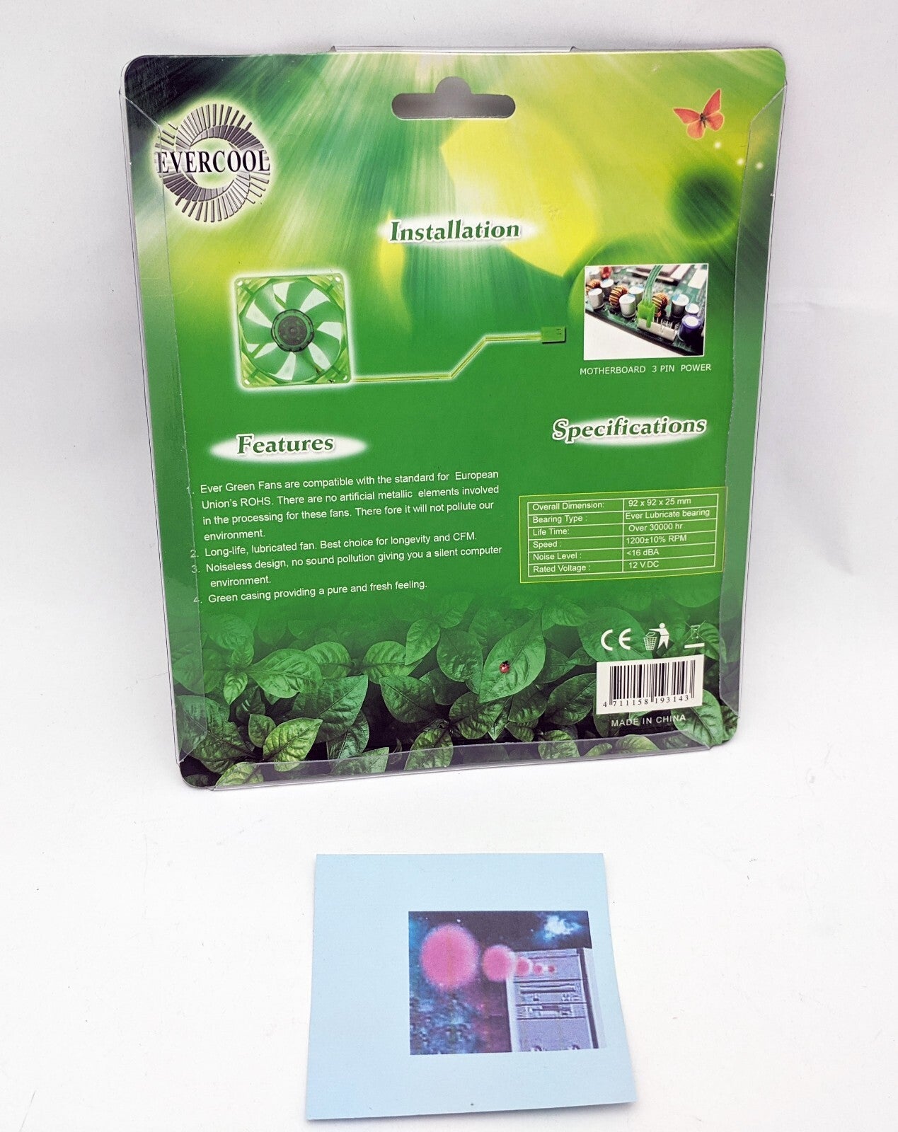 NEW Evercool Ever Green Quiet 16dBA 90mm 3pin PC Case Cooling Fan EGF-9