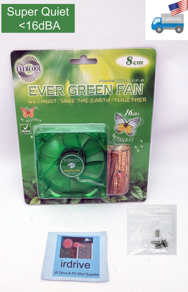 NEW Evercool Ever Green 80mm 3pin 16dBA Super Quiet  PC Case Cooling Fan EGF-8