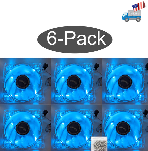 6pack: NEW Enermax Twister 80mm Blue LED 3pin 12V ON/OFF Switch Case Cooling Fan