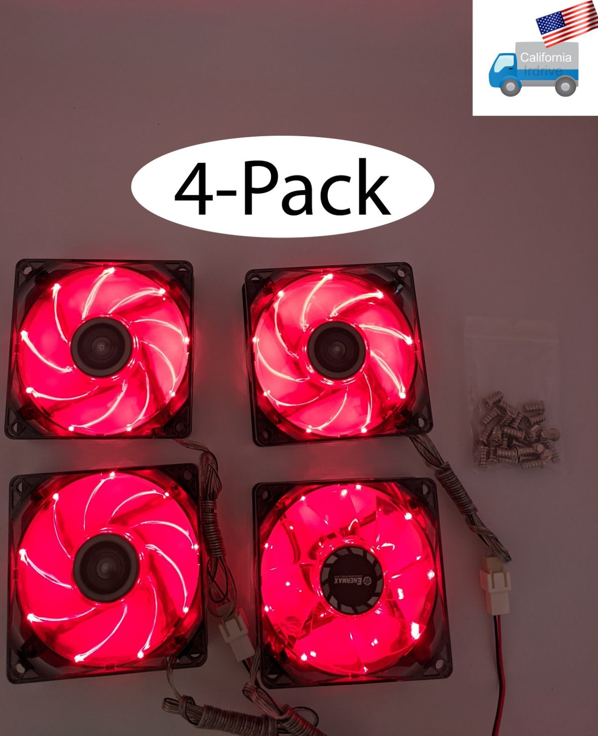 4-pack: NEW Enermax Twister 80mm x 25mm RED LED 3-pin 12V Case Cooling Fan XUCTA8N-R
