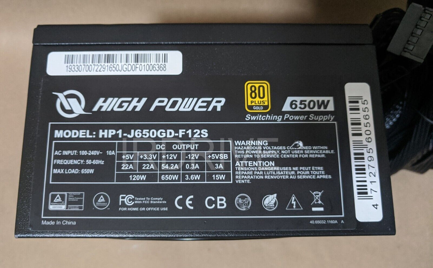 USED Lot 4pcs: HIGH POWER HP1-J650GD-F12S 650W 80plus Gold ATX/EPS 12V Gaming PC Power Supply