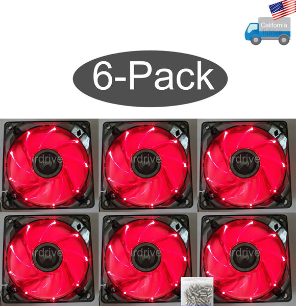 6-pack: NEW Enermax Twister 80mm x 25mm RED LED 3-pin 12V Case Cooling Fan