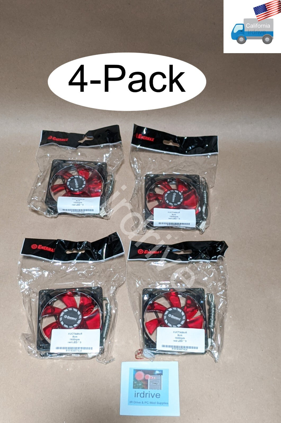 4-pack: NEW Enermax Twister 80mm x 25mm RED LED 3-pin 12V Case Cooling Fan XUCTA8N-R