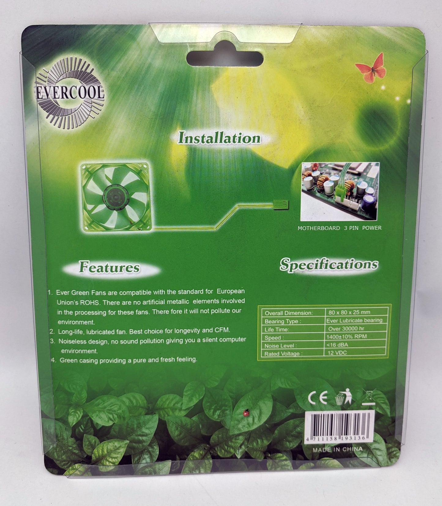 4-pack: NEW Evercool Ever Green 80mm 3pin 16dBA Super Quiet  PC Case Cooling Fan EGF-8