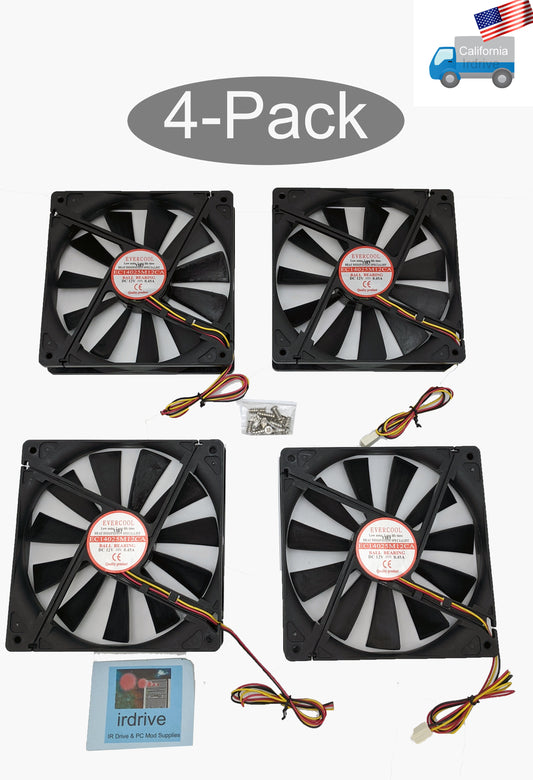 4-Pack: NEW Evercool 140mm Ball 3pin 12V 0.45A PC Case Cooling Fan EC14025M12CA