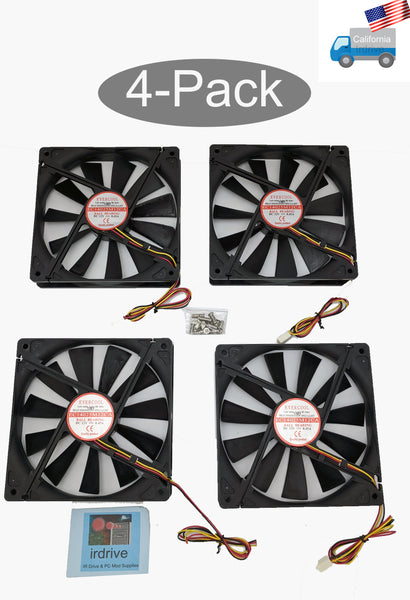 4-Pack: NEW Evercool 140mm Ball 3pin 12V 0.45A PC Case Cooling Fan EC14025M12CA