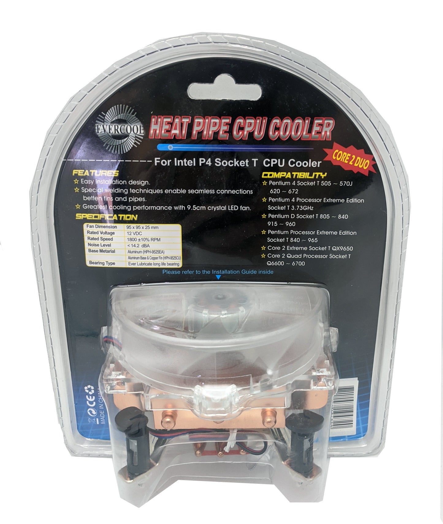 2-Pack: NEW Evercool Overclock LED Cooler Fan for Intel Core 2 Duo P4 Socket T LGA 775 CPU HPH-9525CU