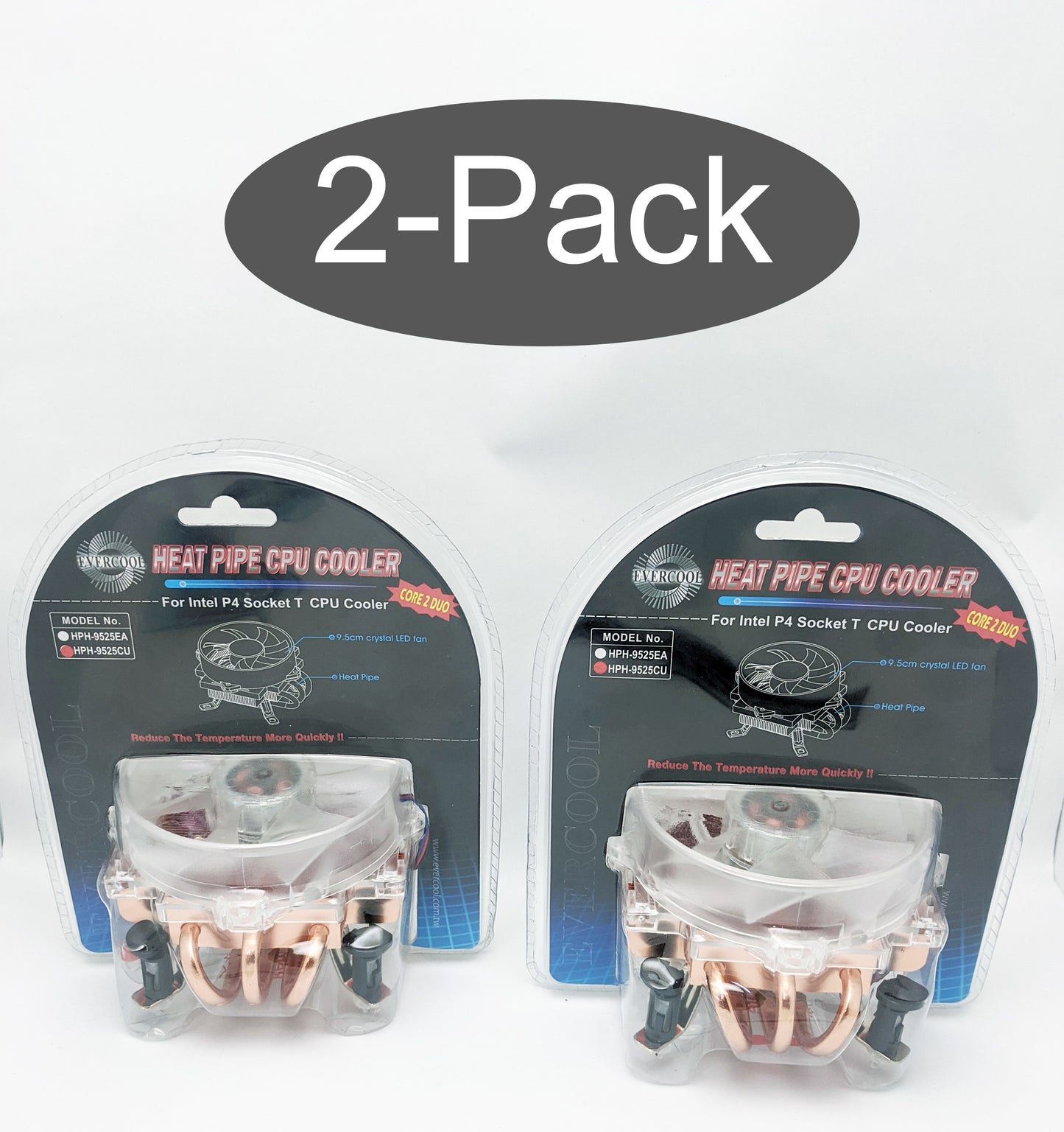 2-Pack: NEW Evercool Overclock LED Cooler Fan for Intel Core 2 Duo P4 Socket T LGA 775 CPU HPH-9525CU