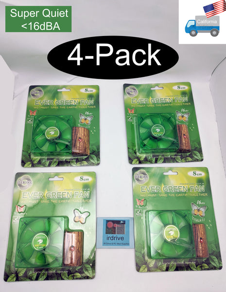 4-pack: NEW Evercool Ever Green 80mm 3pin 16dBA Super Quiet  PC Case Cooling Fan EGF-8