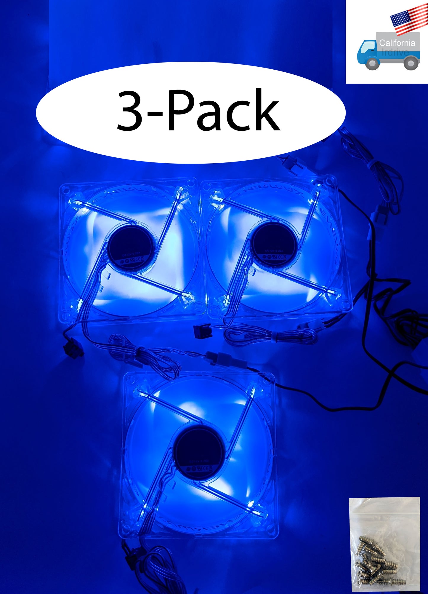 Lot 3: New Enermax Twister 90mm BLUE LED (ON/OFF Switch) 12V 3pin PC Case Cooling Fan Model: XUCEV9N (Copy)