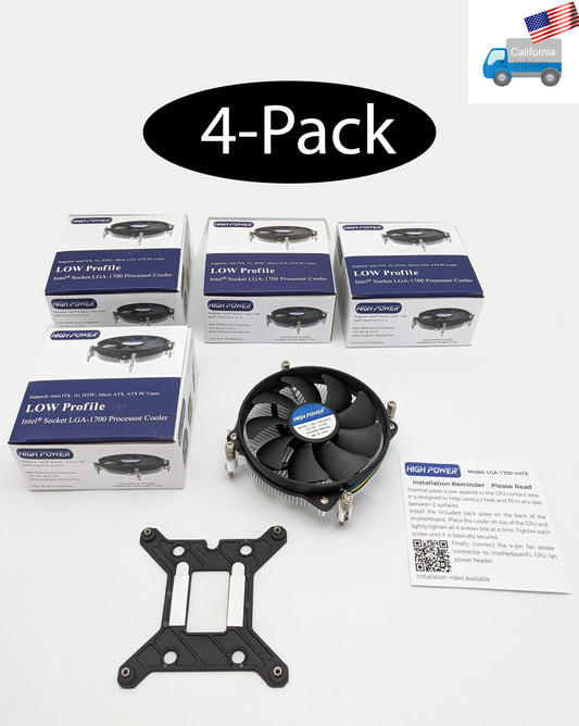 4-Pack: NEW HIGH POWER® Low Profile 4pin PWM Fan Intel Socket LGA1700 CPU Cooler