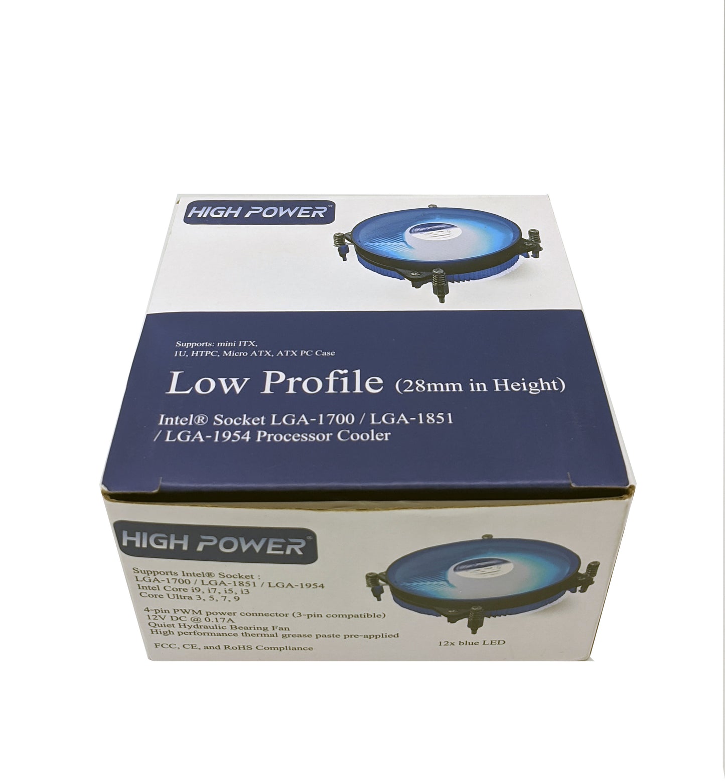 HIGH POWER® Low Profile Blue LED Intel Socket LGA1700 for i7/i5/i3/i9 CPU Cooler