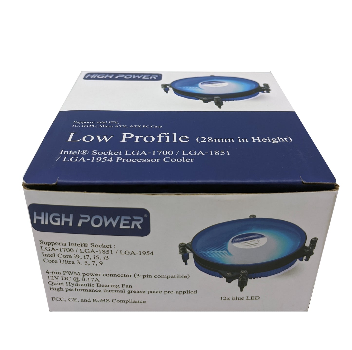 HIGH POWER® Low Profile Blue LED Intel Socket LGA1700 for i7/i5/i3/i9 CPU Cooler