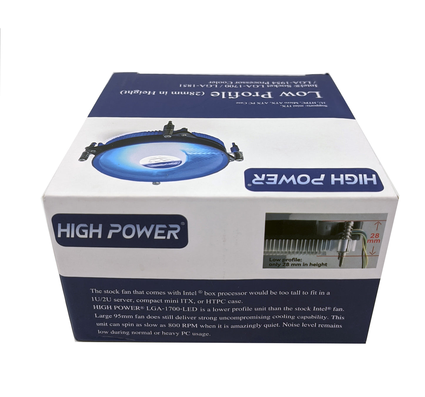 HIGH POWER® Low Profile Blue LED Intel Socket LGA1700 for i7/i5/i3/i9 CPU Cooler