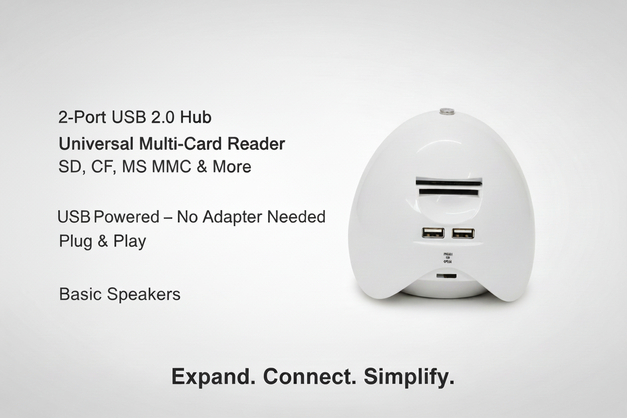 NEW Anyware FHB05 USB 2.0 Powered Speaker with 2-Port Hub & Multi-Card Reader – Plug & Play
