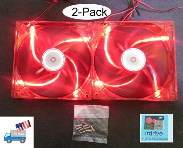 2-Pack: New AZZA 135mm/140mm 4-pin Molex Quad RED LED Gaming PC Case Cooling Fan Kit