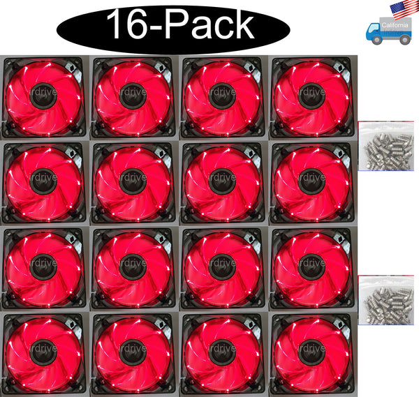 Wholesale 16-pack: NEW Enermax Twister 80mm x 25mm RED LED 3-pin 12V Case Cooling Fan Model: XUCTA8N-R