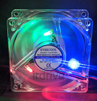 3-Pack: NEW Evercool Crystal 80mm x 35mm Multi-Color LED PC Case Cooling Fan Lot