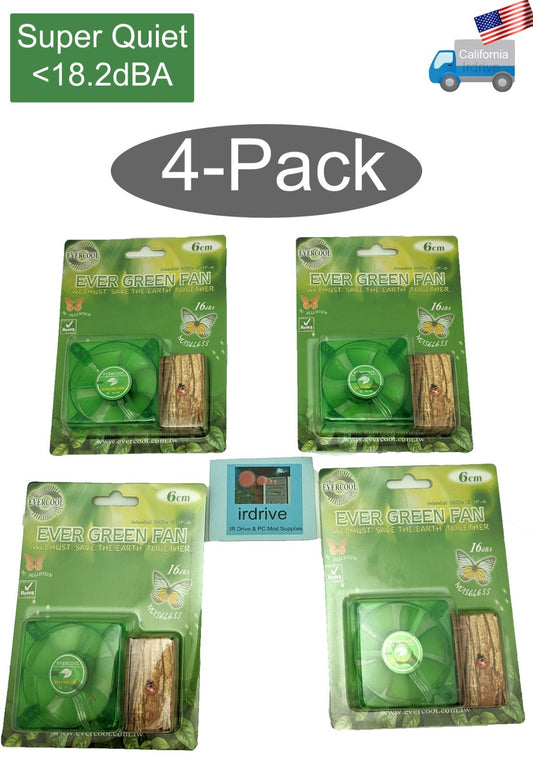 NEW 4-pack Evercool EverGreen Quiet 18.2dBA 60mm x 15mm 3pin PC Case Cooler Fan EGF-6