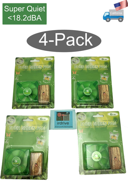 NEW 4-pack Evercool EverGreen Quiet 18.2dBA 60mm x 15mm 3pin PC Case Cooler Fan EGF-6